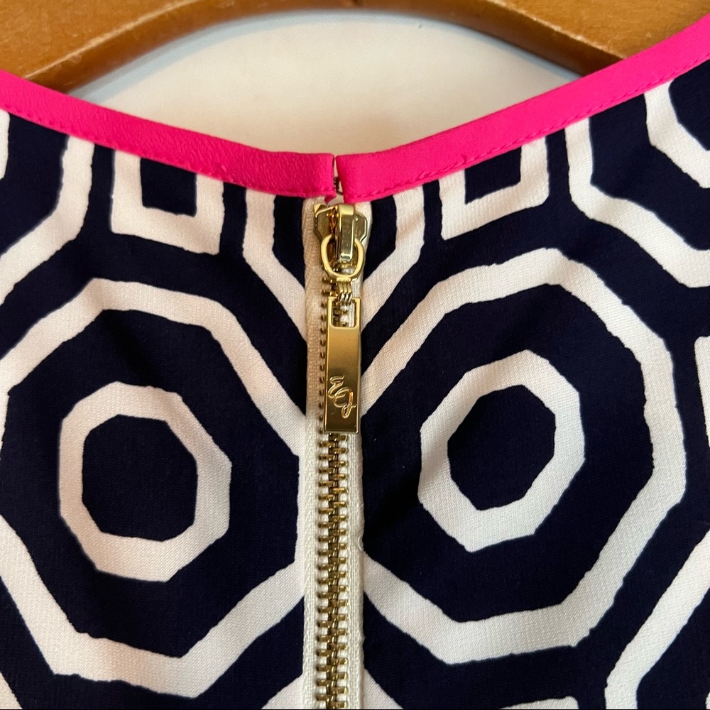 Eliza J Geometric Print Shift Dress Navy White Pink 3/4 Sleeves Size 10 - Picture 6 of 10